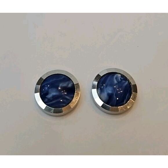 Vintage Anson Silver Tone And Blue Marble Cufflinks - Picture 1 of 4